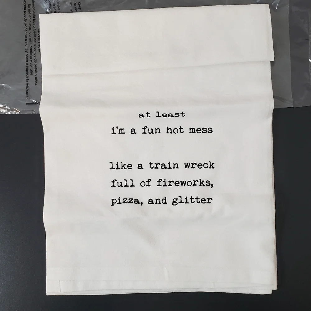 NIB Dev D + Co. Premium Artisan Kitchen Tea Towel - Hot Mess Quote